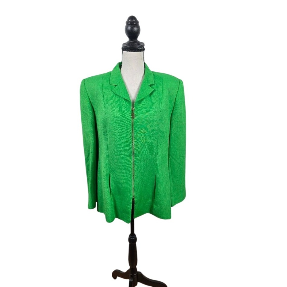 Harve Benard Jacket Womens 12 Green Linen Blend Zip Tailored Blazer 12 Bold